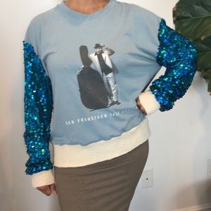 OPD Nicole Ashley sequins blue sweater shirt top